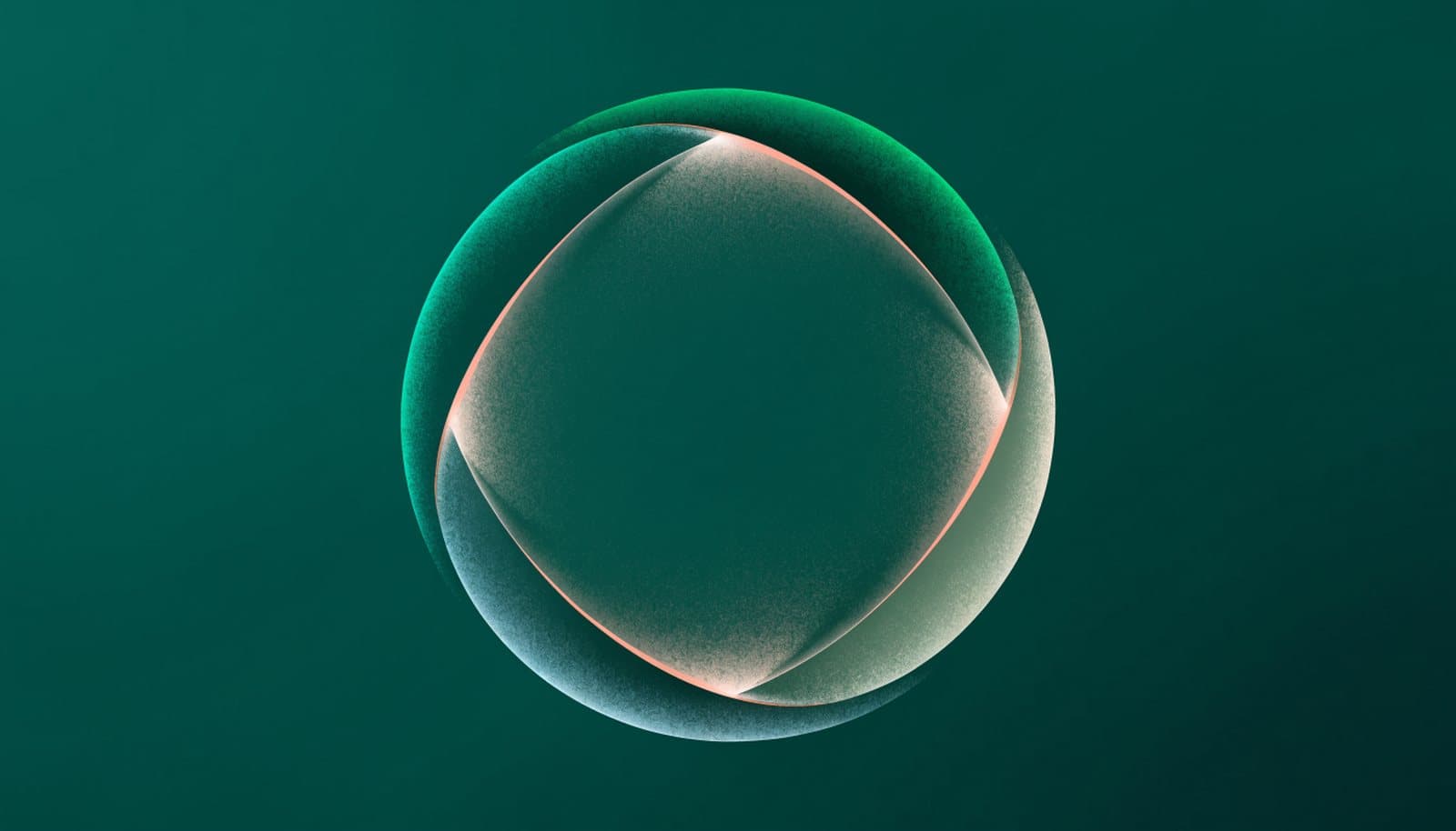 Four glass arcs form one circle, with a coral seam where two meet under tension: the four Denison culture traits pulling against each other.