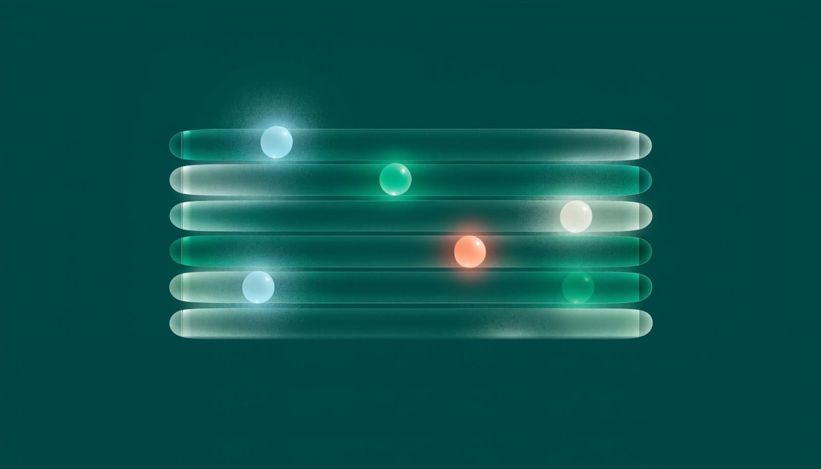 Six glass rails, each with a bead at a different point and one bead in coral: a country sitting at its own place on six culture dimensions.